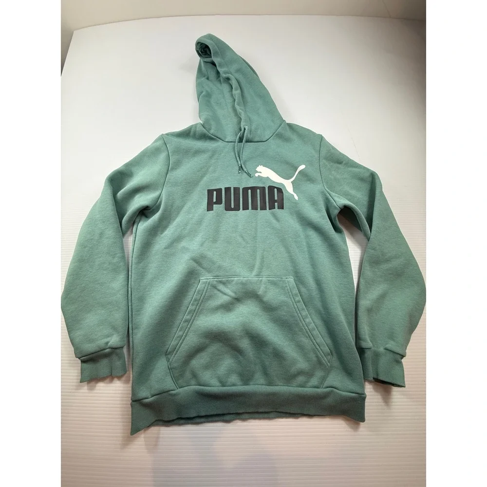 Puma Essentials Big Logo Hoodie Sage Green Fleece Pullover Mens Small